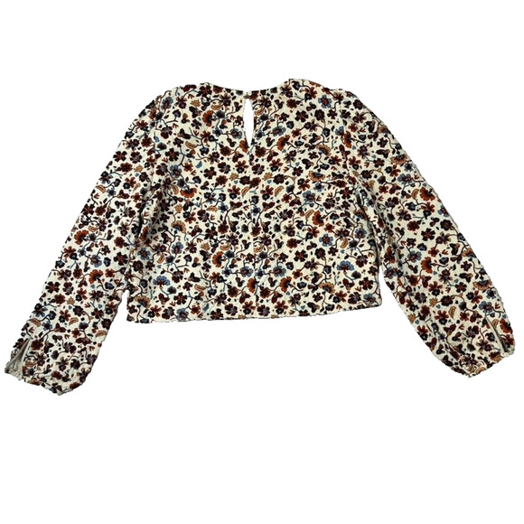 Zara Top Womens Cropped Quilted Floral Large Crew Neck Long Sleeve Peasant - Picture 2 of 6